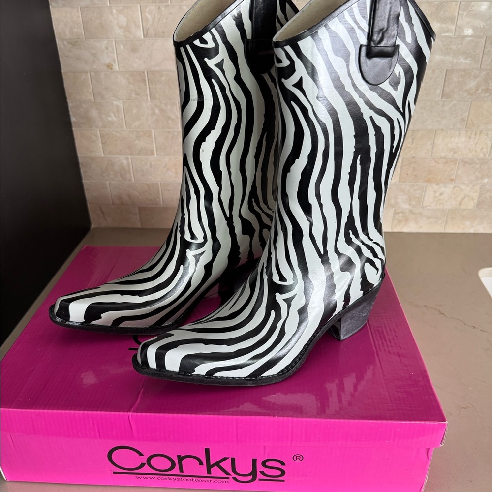 Corkys Footwear Fun Rodeo Zebra Rain Boots